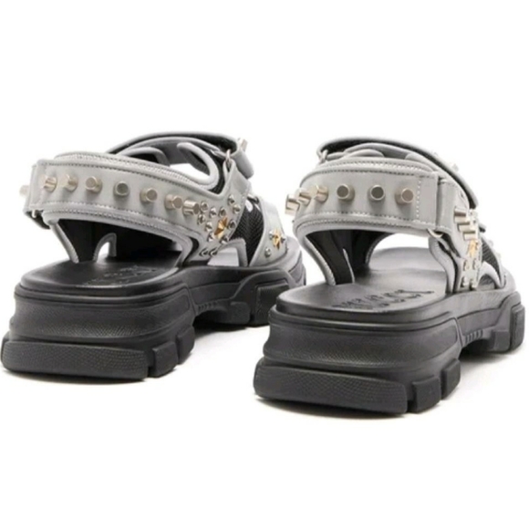 GUCCI Stud Embellished Silver Grey Leather Sandals - Picture 8 of 8
